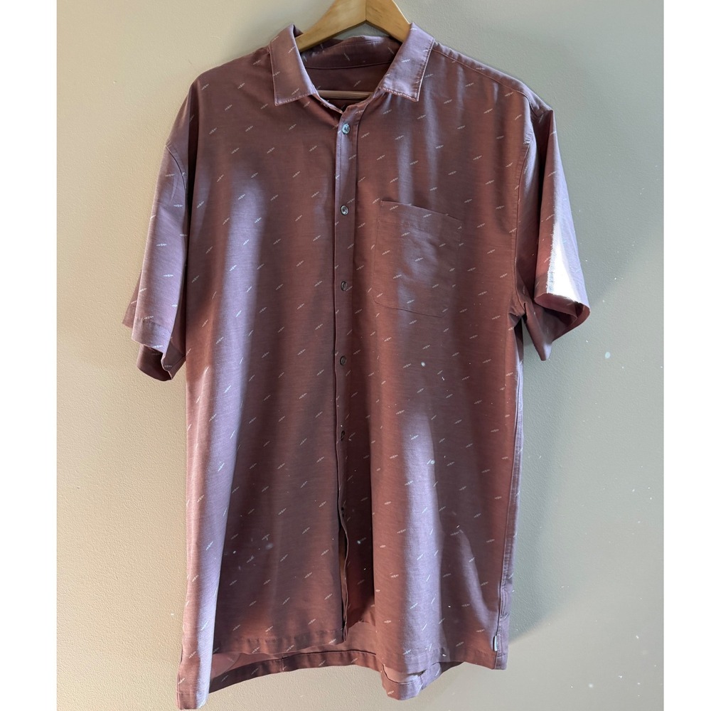 Vuori Mens Short Sleeve Button Down Shirt Mauve Dash Print V184 XXL